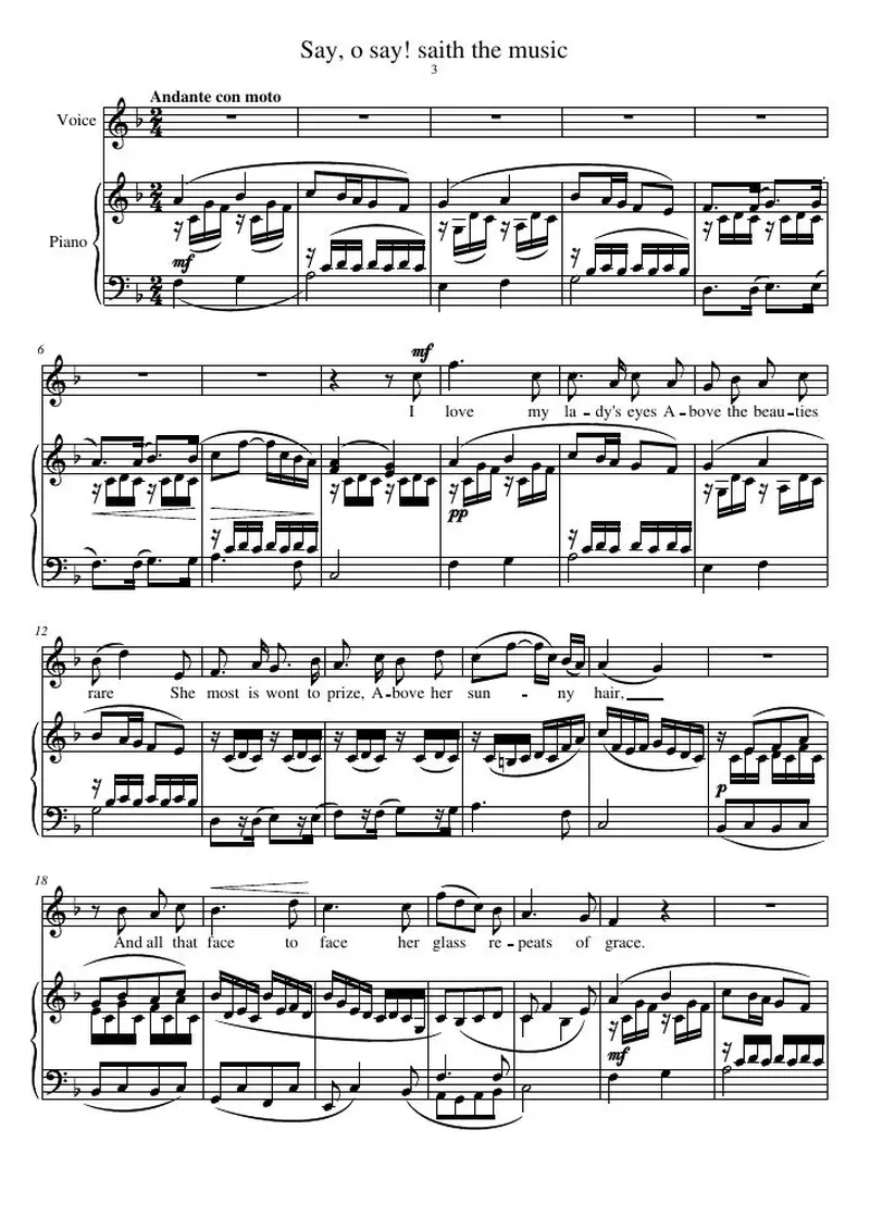 Первая страница нот «Say, o say! saith the music»