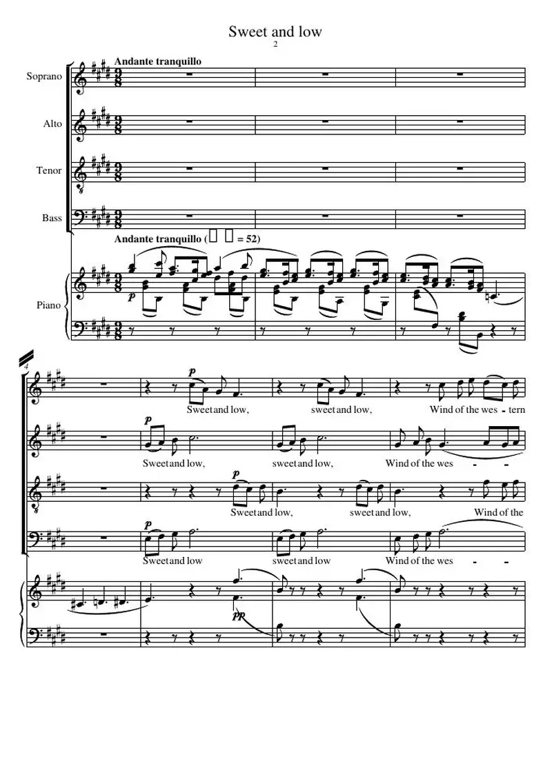 Первая страница нот «Sweet and low»