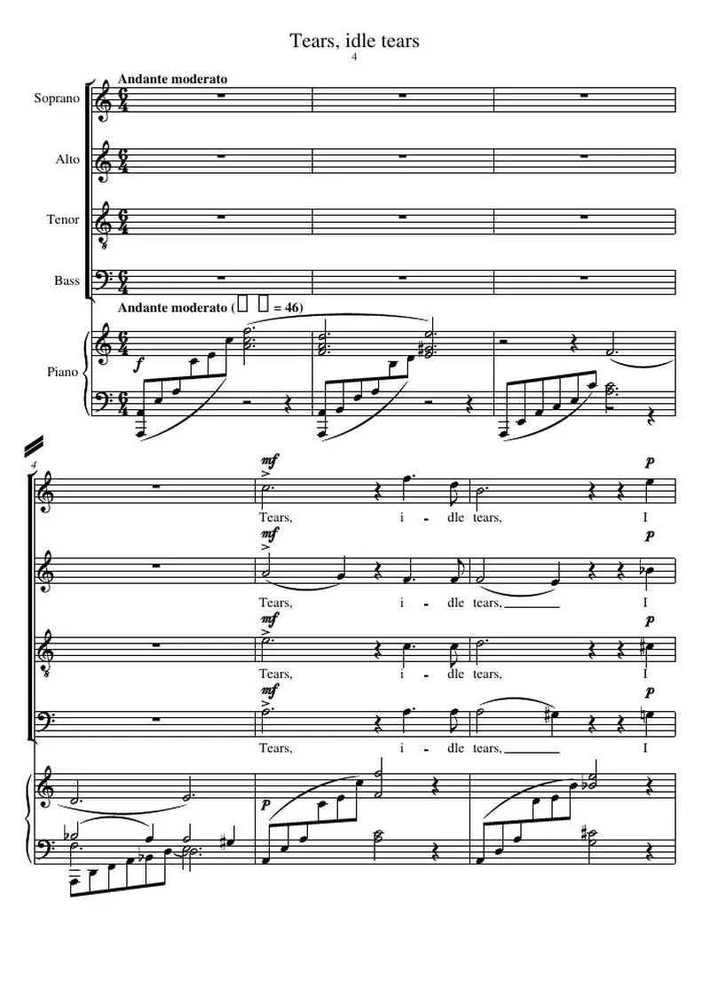 Первая страница нот «Tears, idle tears»