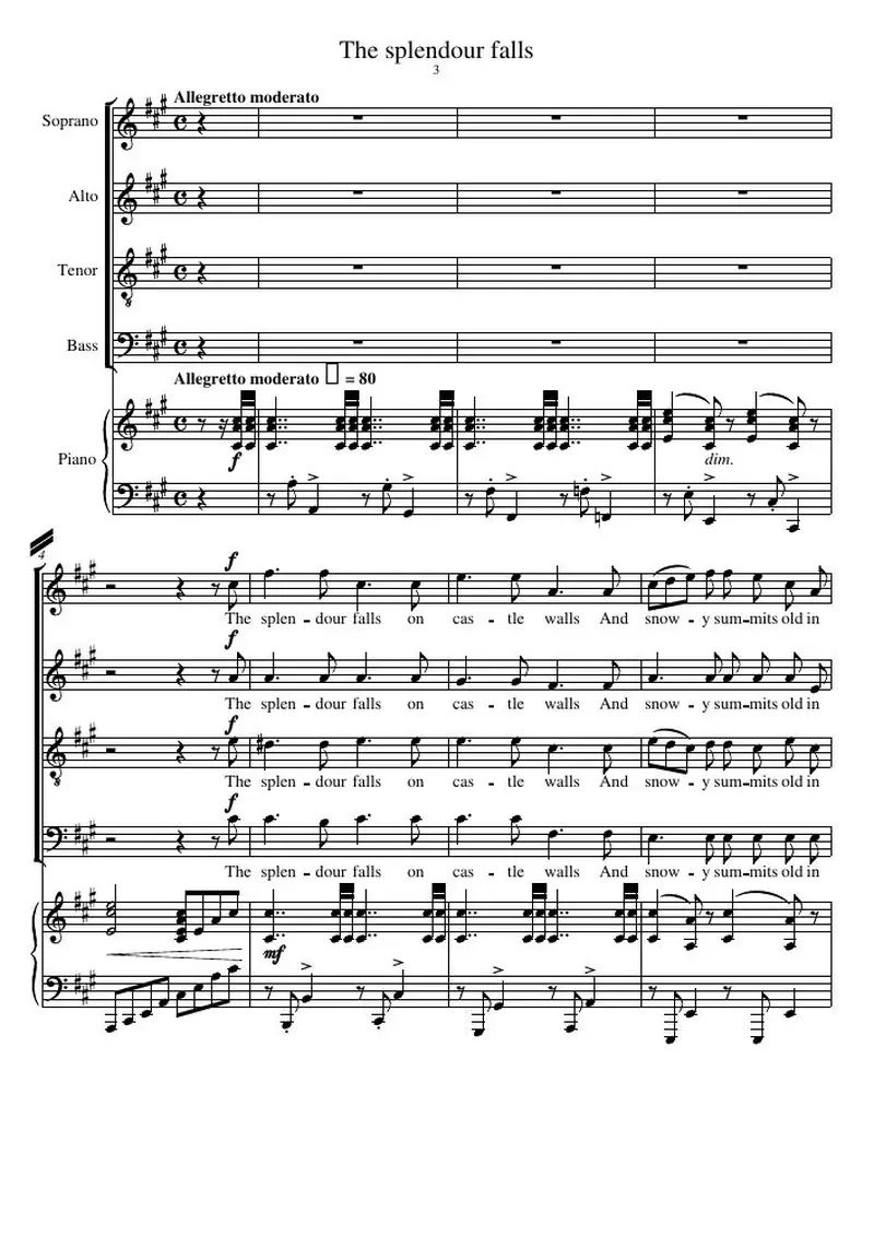 Первая страница нот «The splendour falls»