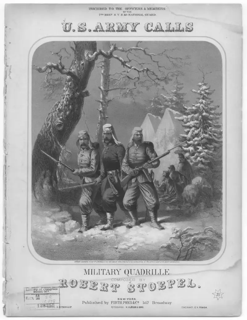 Первая страница нот «U. S. Army calls, a military quadrille»