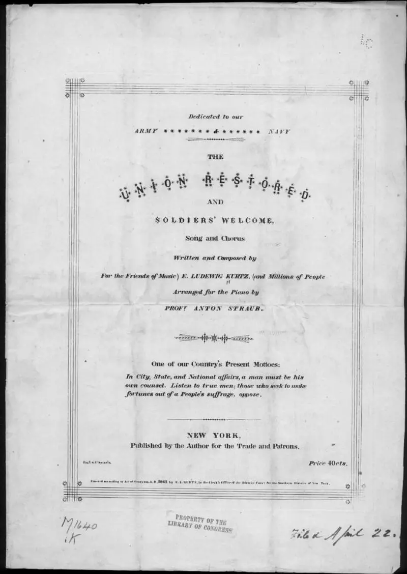 Первая страница нот «The Union restored»