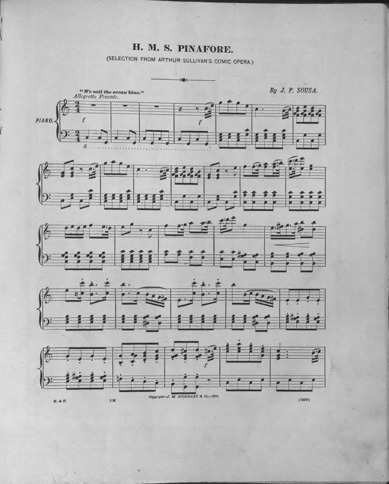 Первая страница нот «H.M.S. Pinafore: selections from Arthur Sullivan's comic opera»