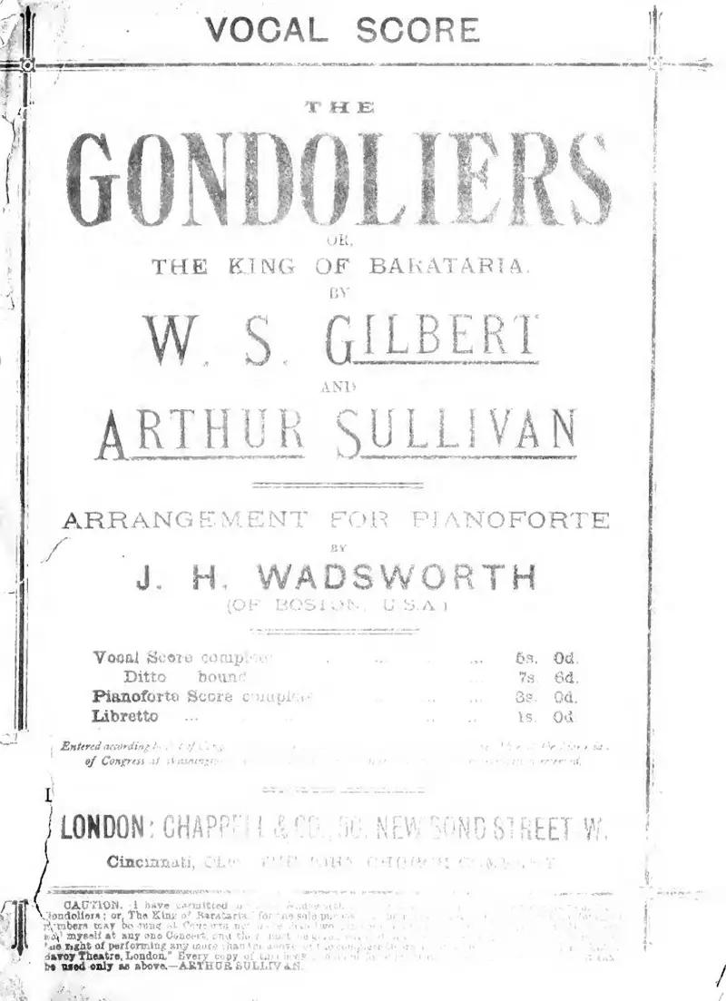 Первая страница нот «The gondoliers, or, The king of Barataria»