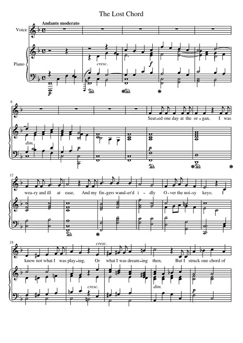 Первая страница нот «The Lost Chord»