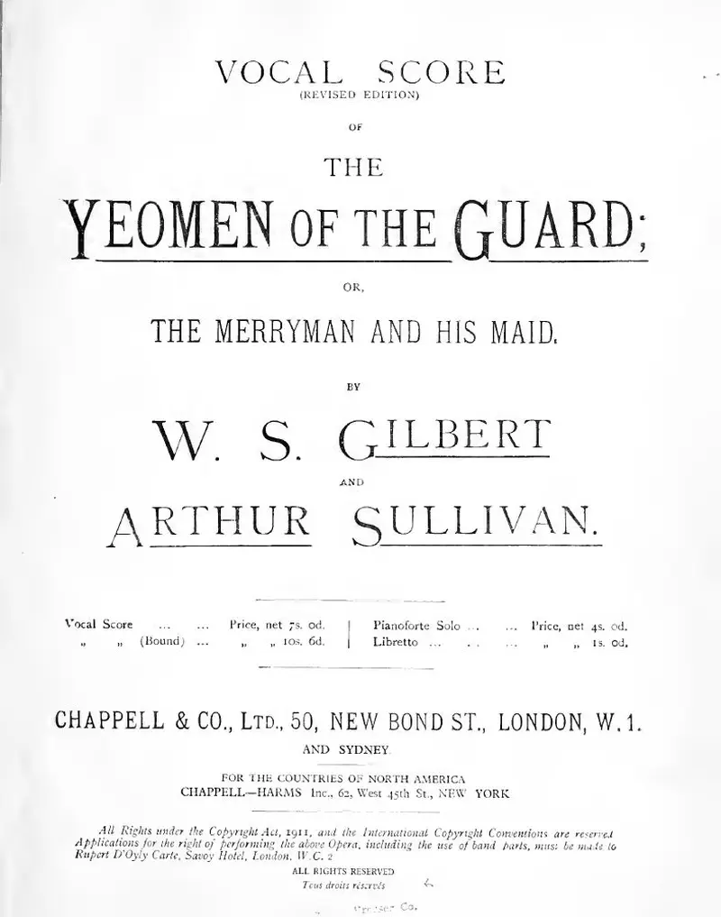 Первая страница нот «The Yeomen of the Guard»