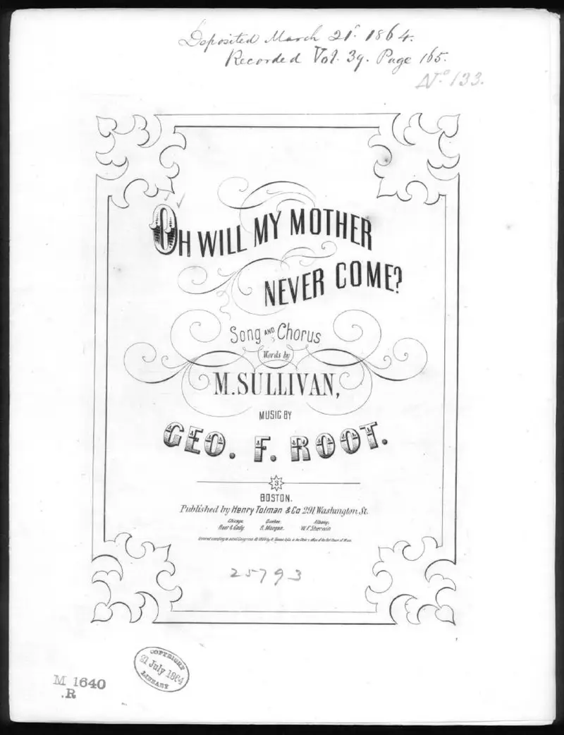 Первая страница нот «Oh will my mother never come?»