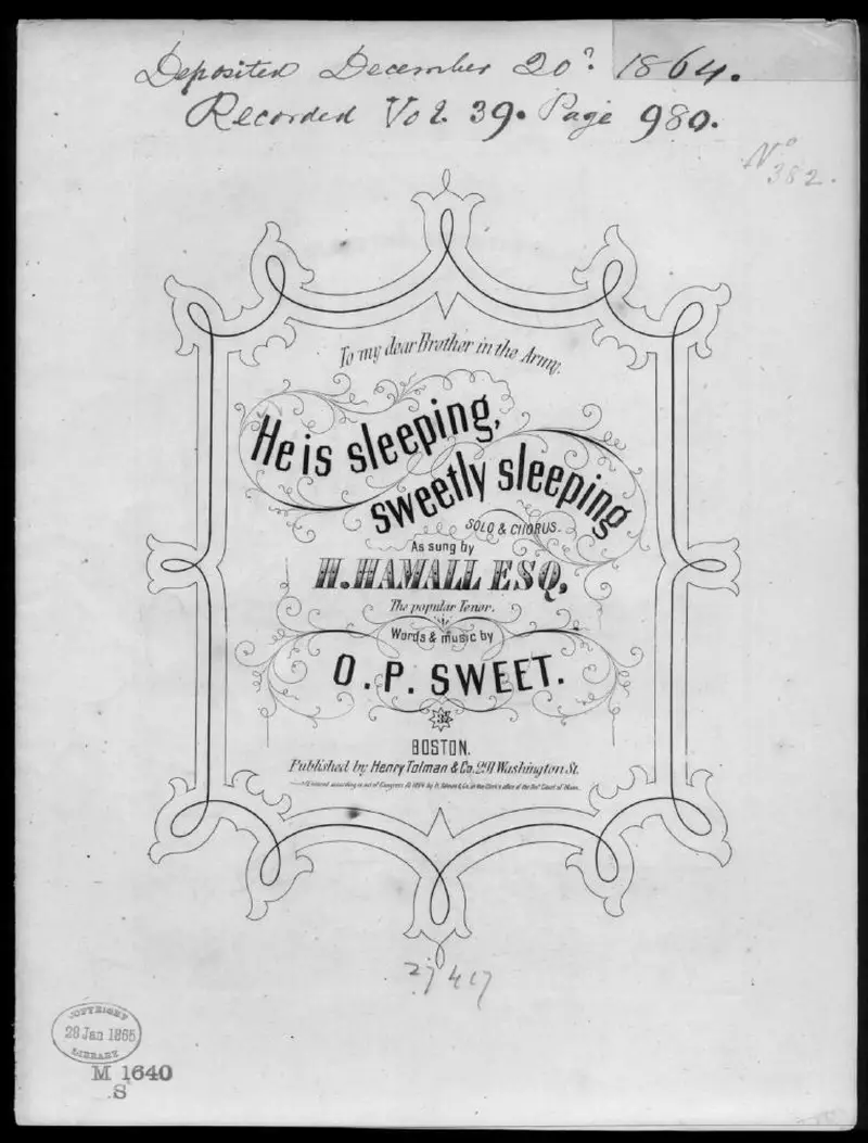 Первая страница нот «He is sleeping, sweetly sleeping»