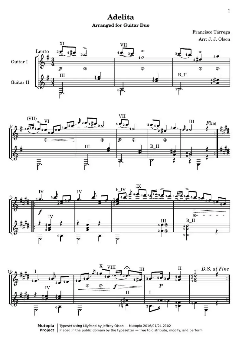 Первая страница нот «Adelita»
