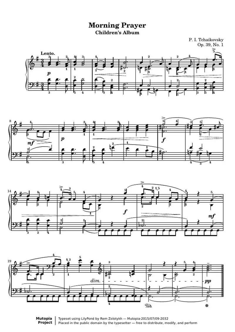 Первая страница нот «Morning Prayer»