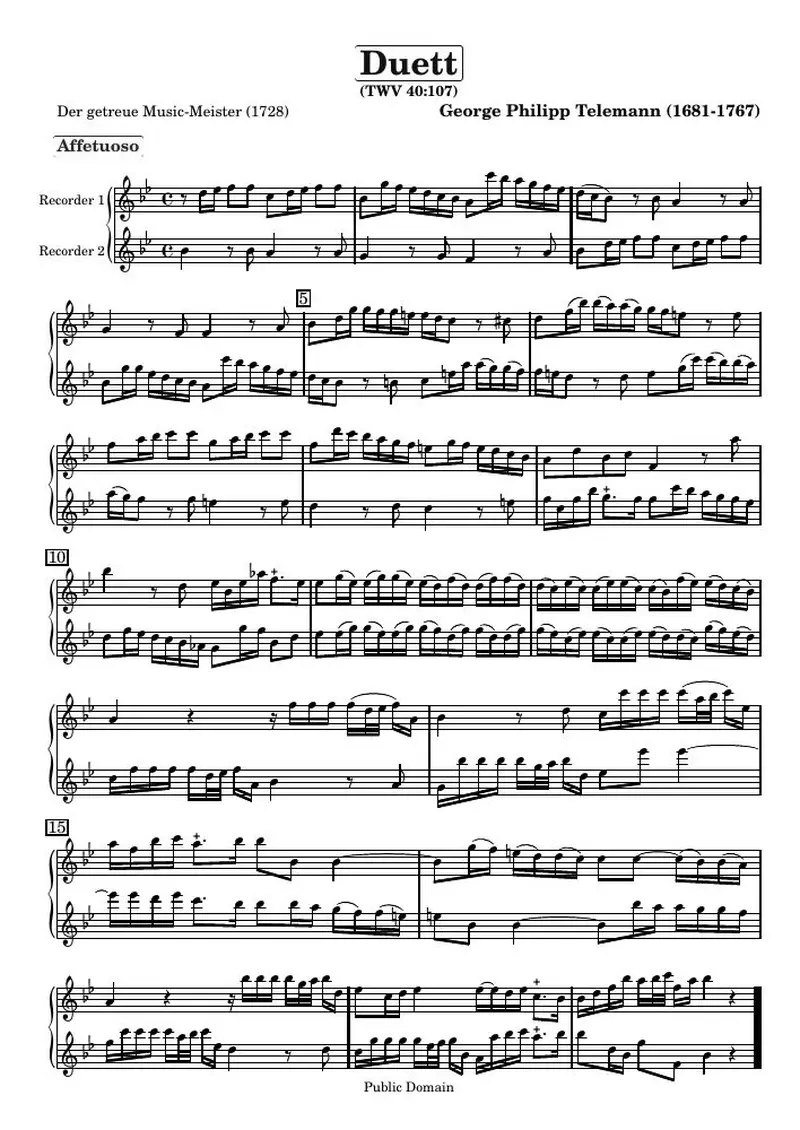 Первая страница нот «Duett - (TWV 40:107)»