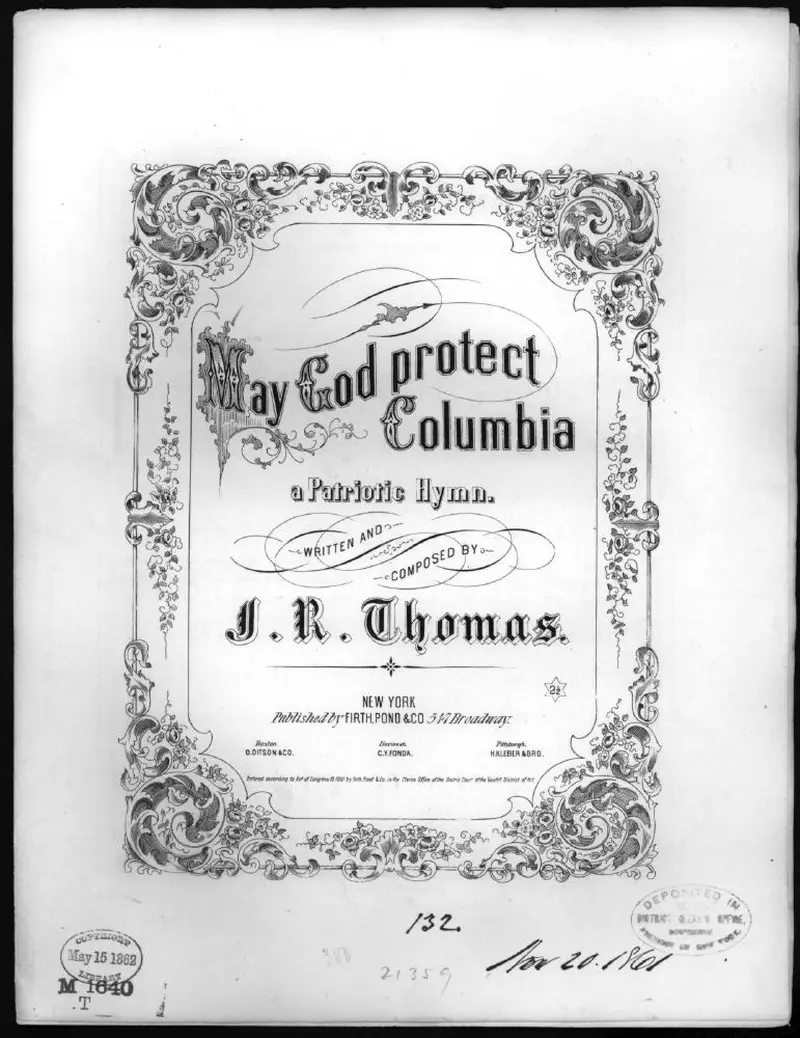 Первая страница нот «May god protect Columbia»