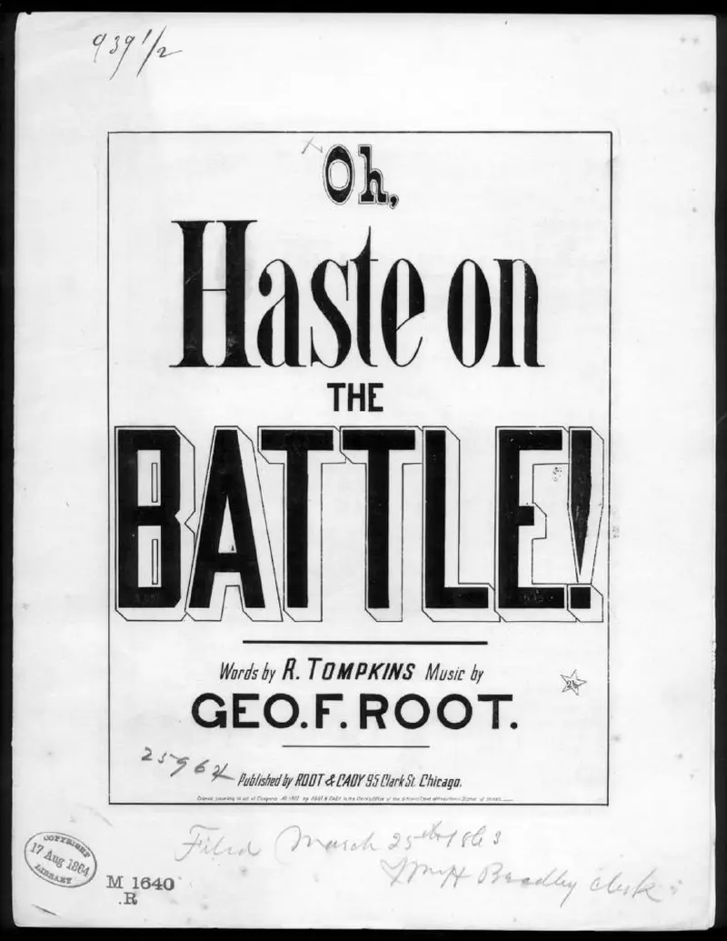 Первая страница нот «Oh haste on the battle»