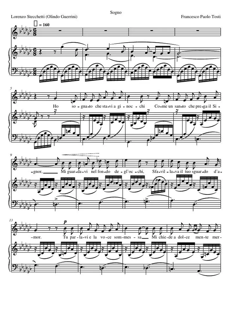 Первая страница нот «Sogno»
