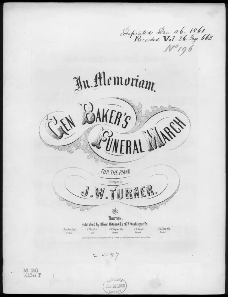 Первая страница нот «Gen. Baker's funeral Марш»