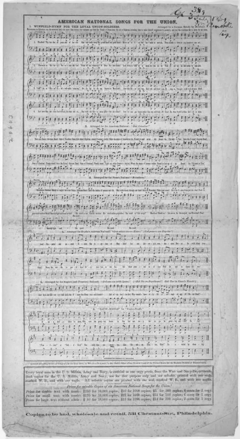 Первая страница нот «American national songs for the Union»