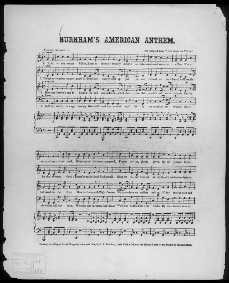 Первая страница нот «Burnham's American anthem»