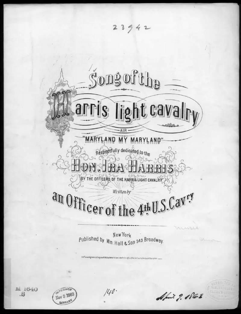Первая страница нот «Песня of the Harris light cavalry»