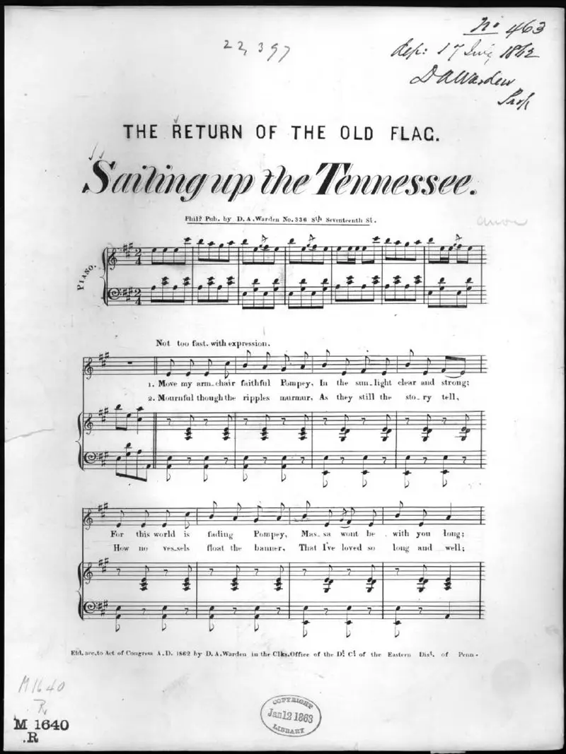 Первая страница нот «The Return of the old flag, sailing up the Tennessee»
