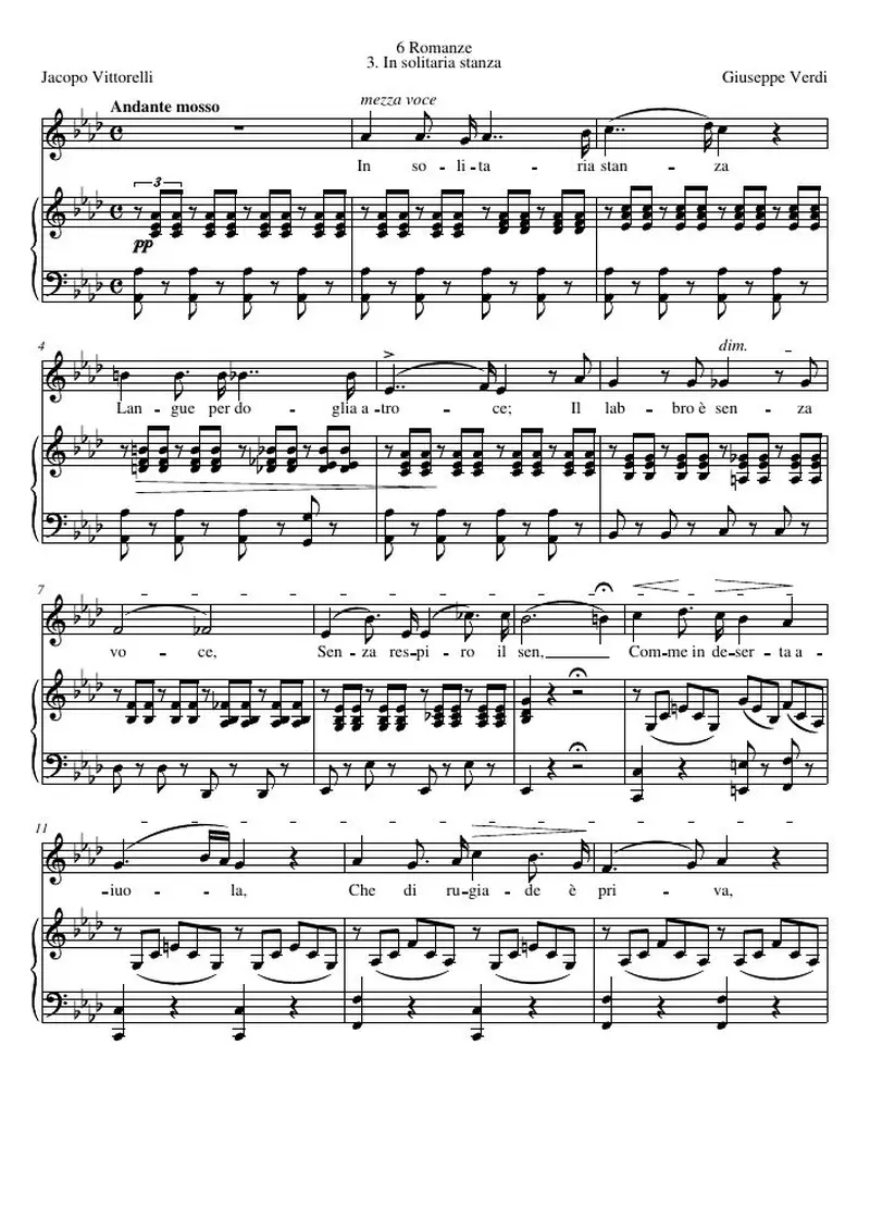 Первая страница нот «In solitaria stanza»