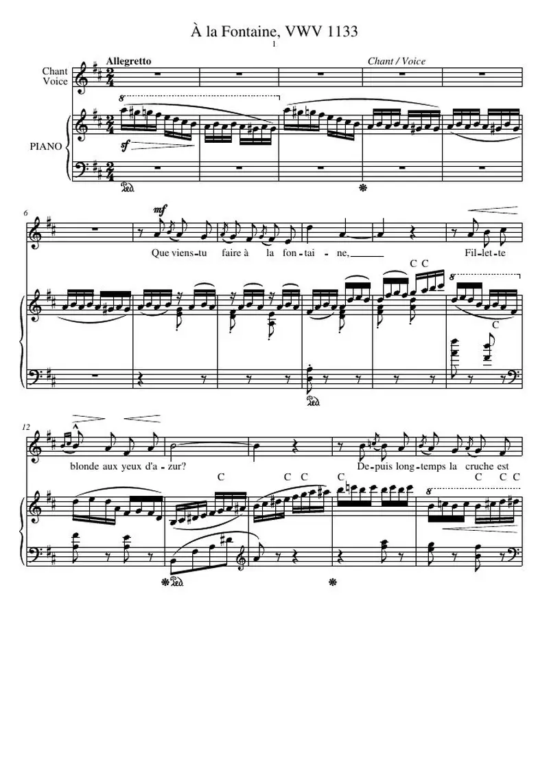 Первая страница нот «À la Fontaine, VWV 1133»
