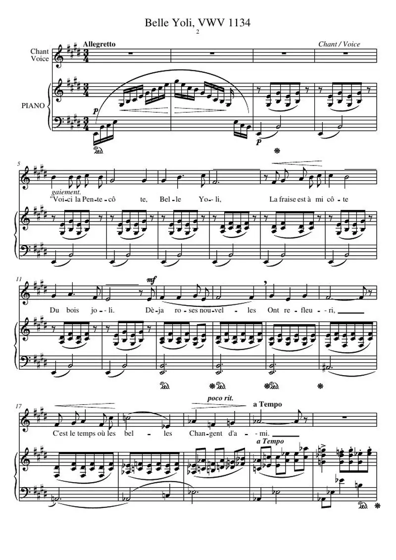 Первая страница нот «Belle Yoli, VWV 1134»