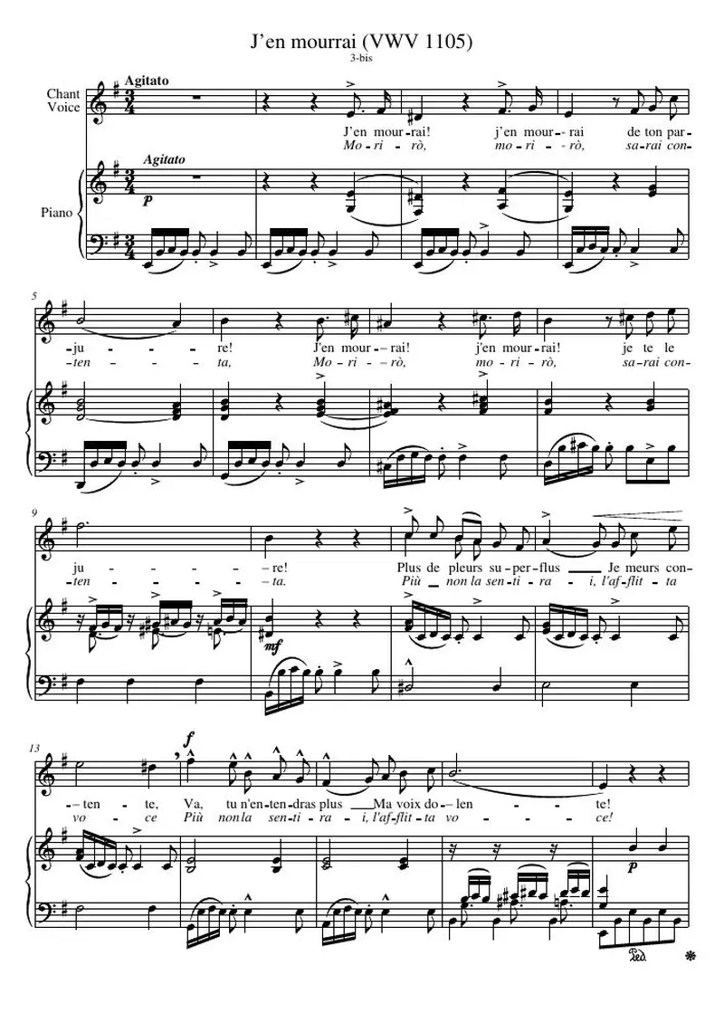 Первая страница нот «J’en mourrai (VWV 1105)»