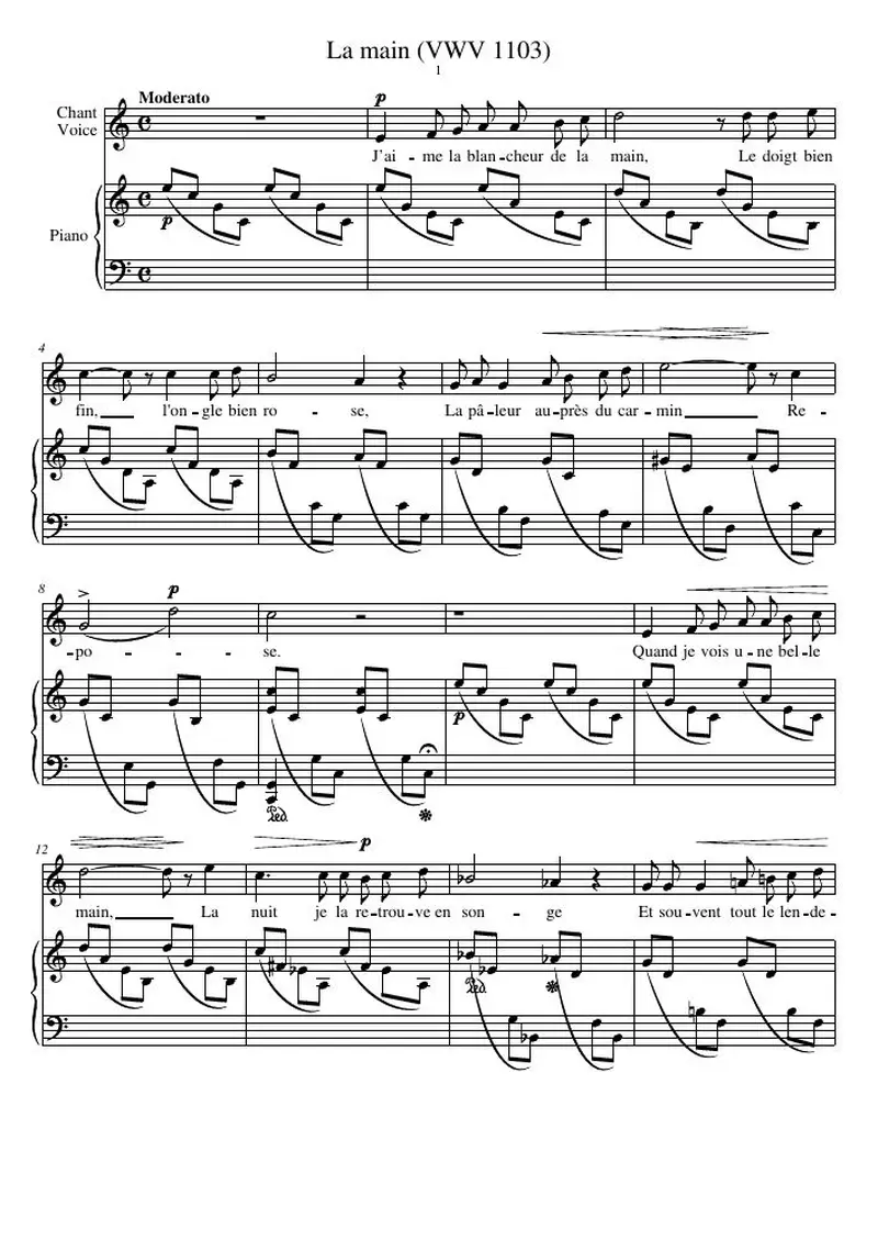 Первая страница нот «La main (VWV 1103)»