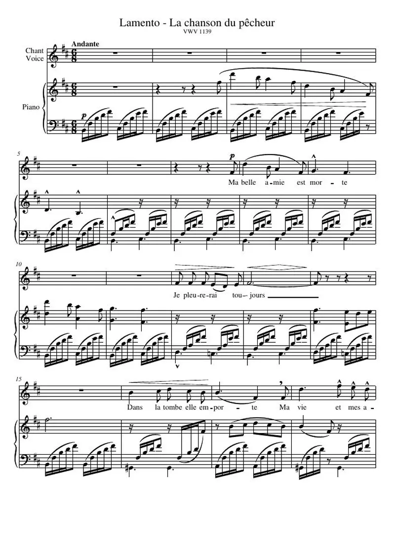 Первая страница нот «Lamento - La chanson du pêcheur»