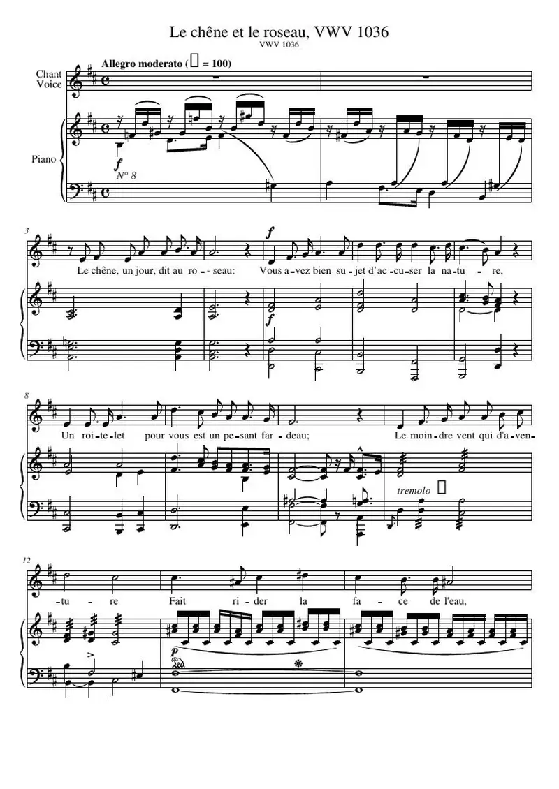 Первая страница нот «Le chêne et le roseau, VWV 1036»