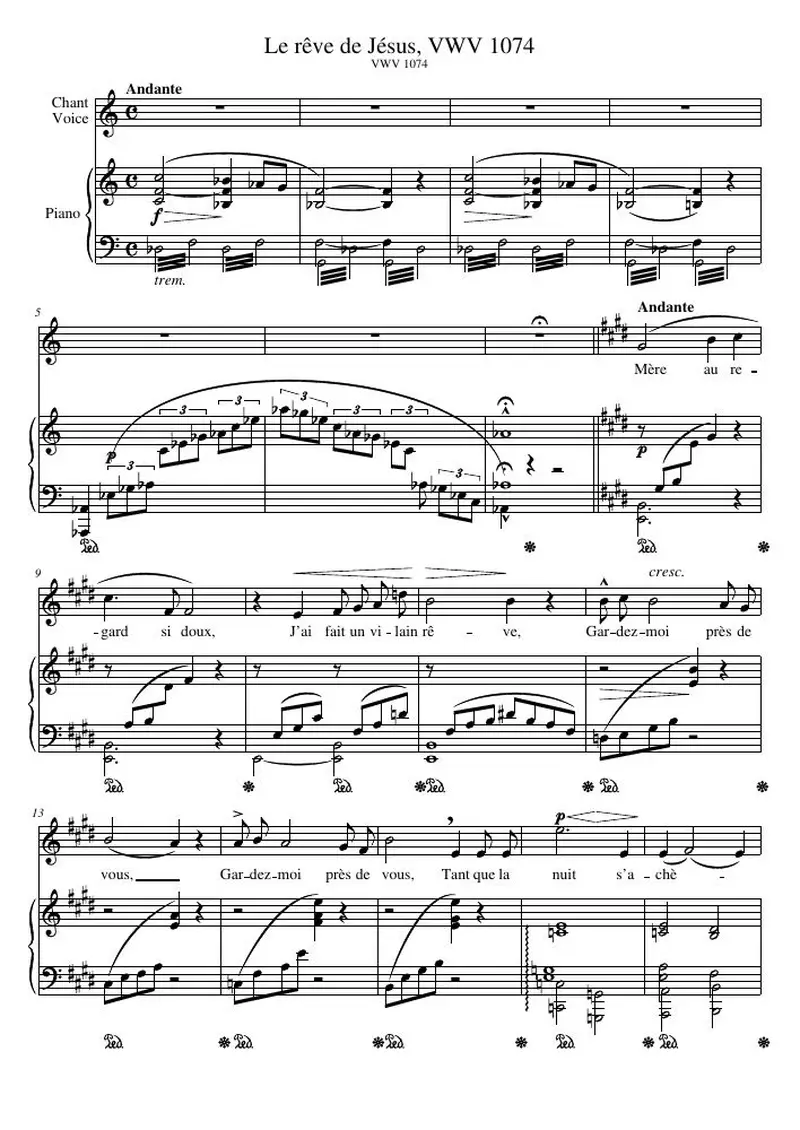Первая страница нот «Le rêve de Jésus, VWV 1074»