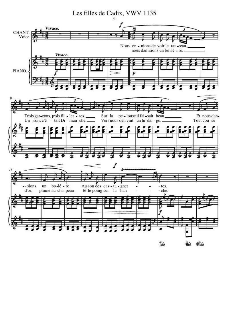 Первая страница нот «Les filles de Cadix, VWV 1135»