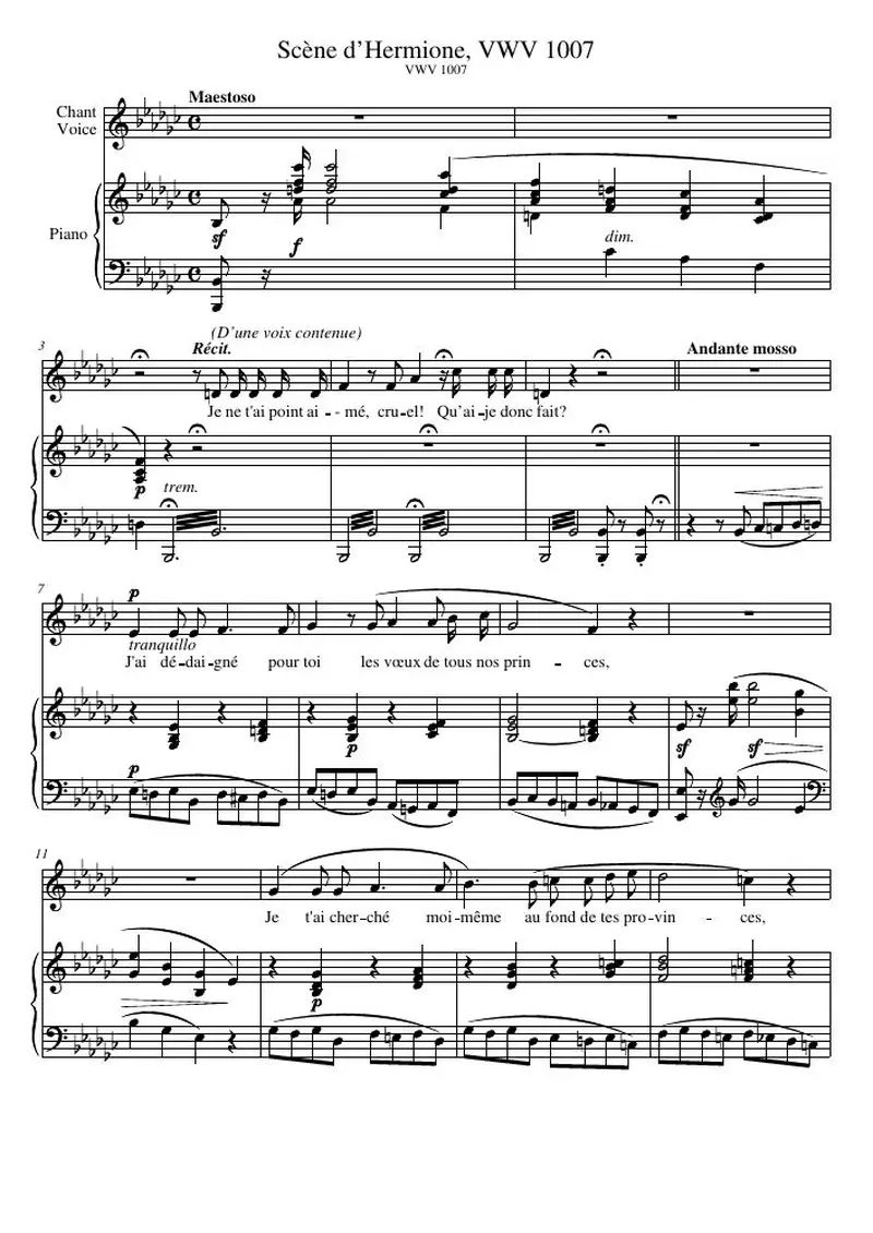 Первая страница нот «Scène d’Hermione, VWV 1007»