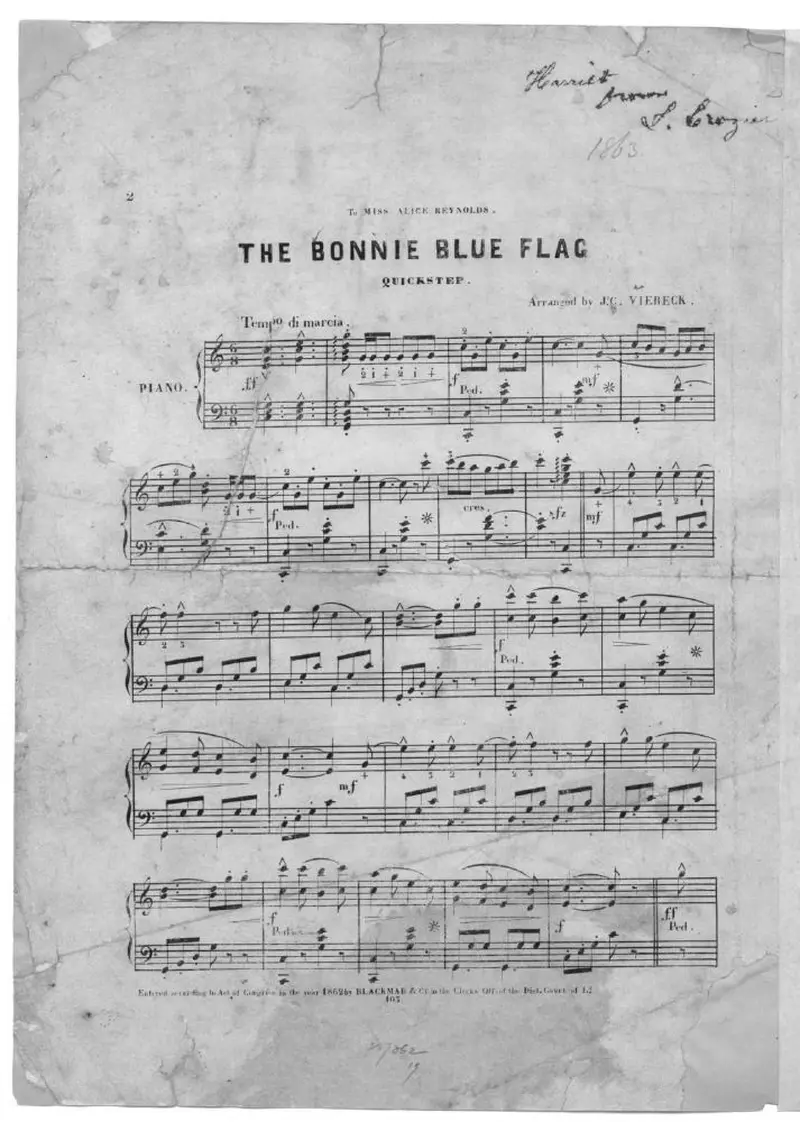 Первая страница нот «The Bonnie blue flag, quickstep»