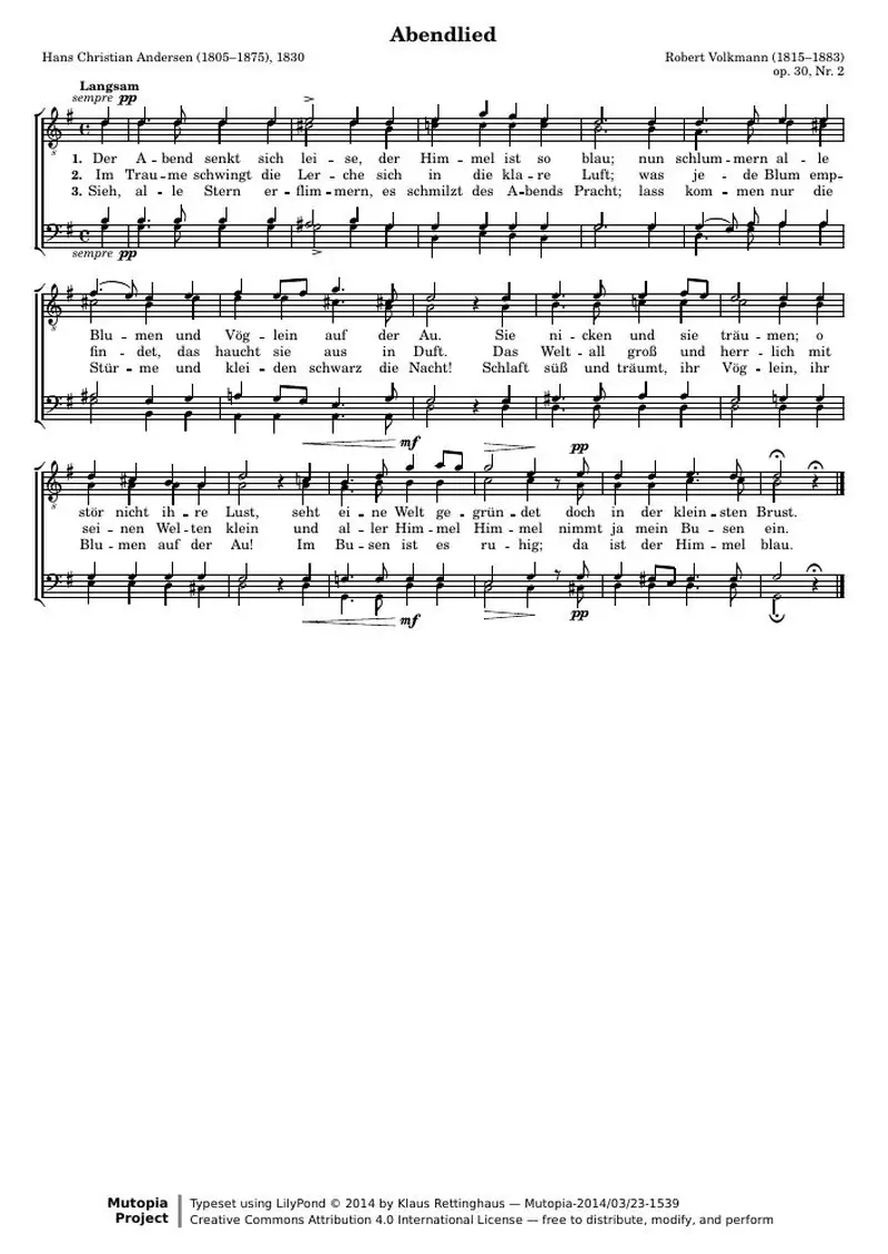 Первая страница нот «Abendlied (op. 30, Nr. 2)»