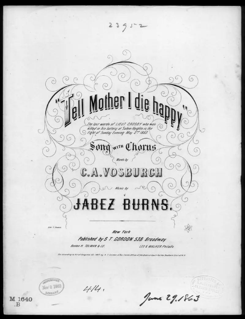Первая страница нот «Tell mother I die happy»