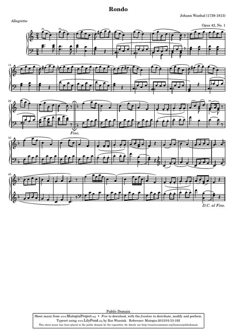 Первая страница нот «Рондо (Opus 42, № 1)»