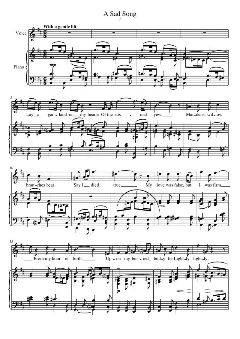 Первая страница нот «A Sad Песня»