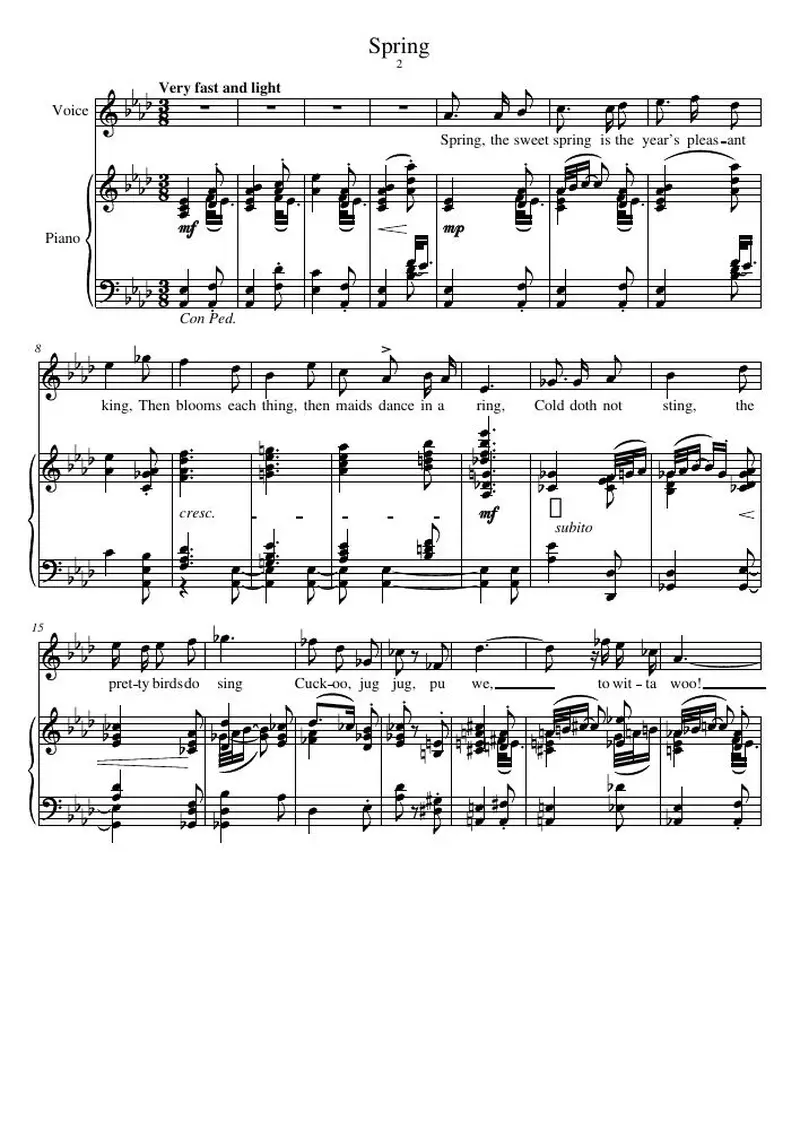 Первая страница нот «Spring»