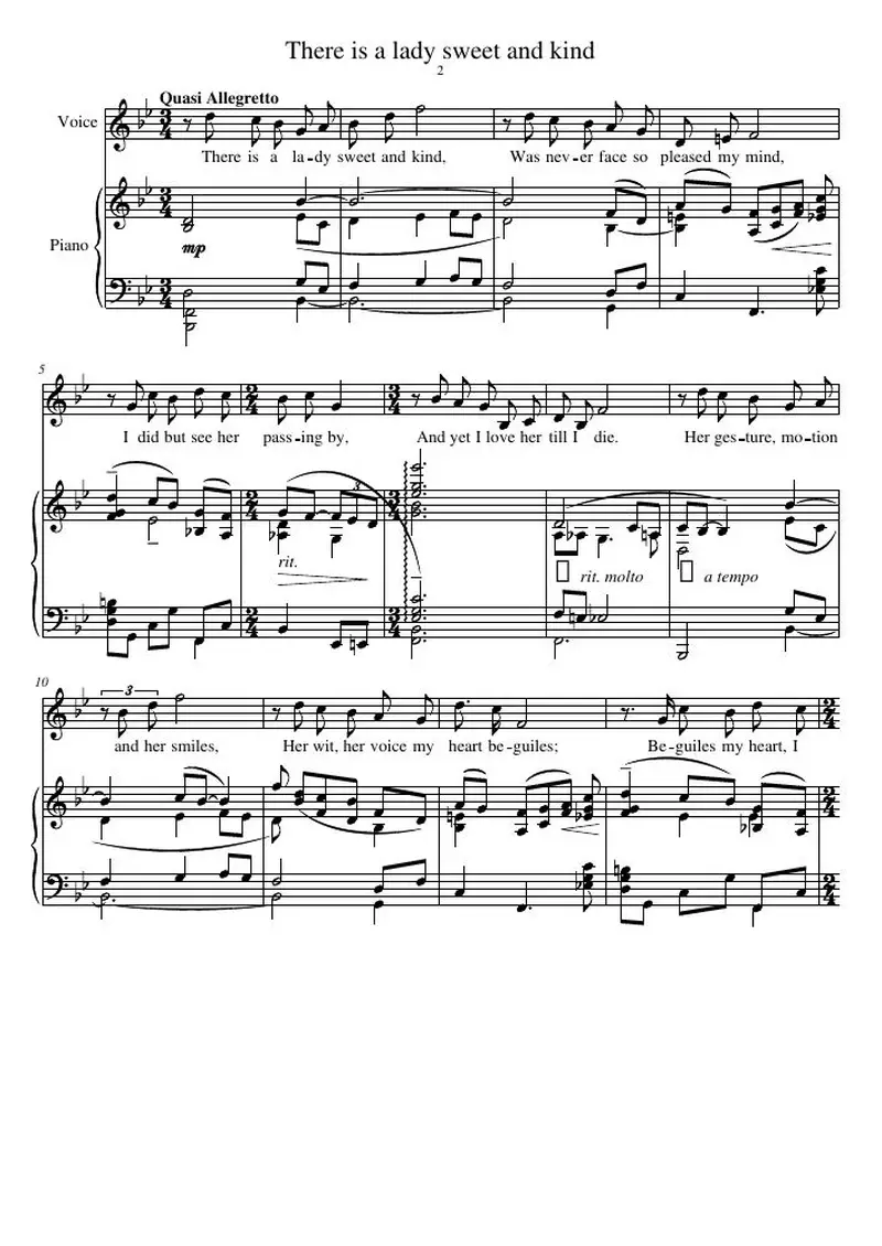 Первая страница нот «There is a lady sweet and kind»