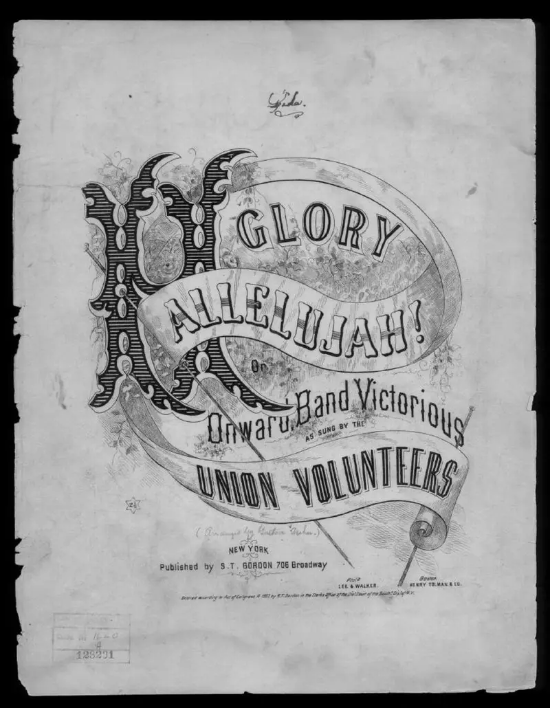 Первая страница нот «Glory hallelujah! or Onward, band victorious»