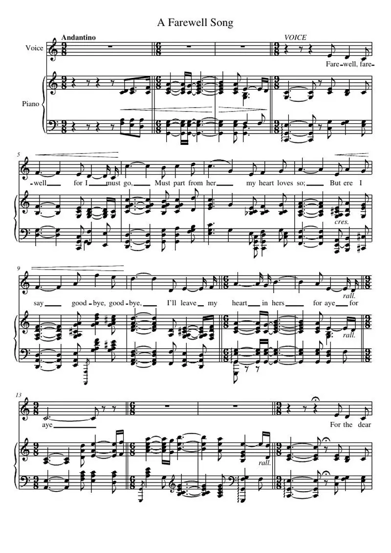 Первая страница нот «A Farewell Песня»
