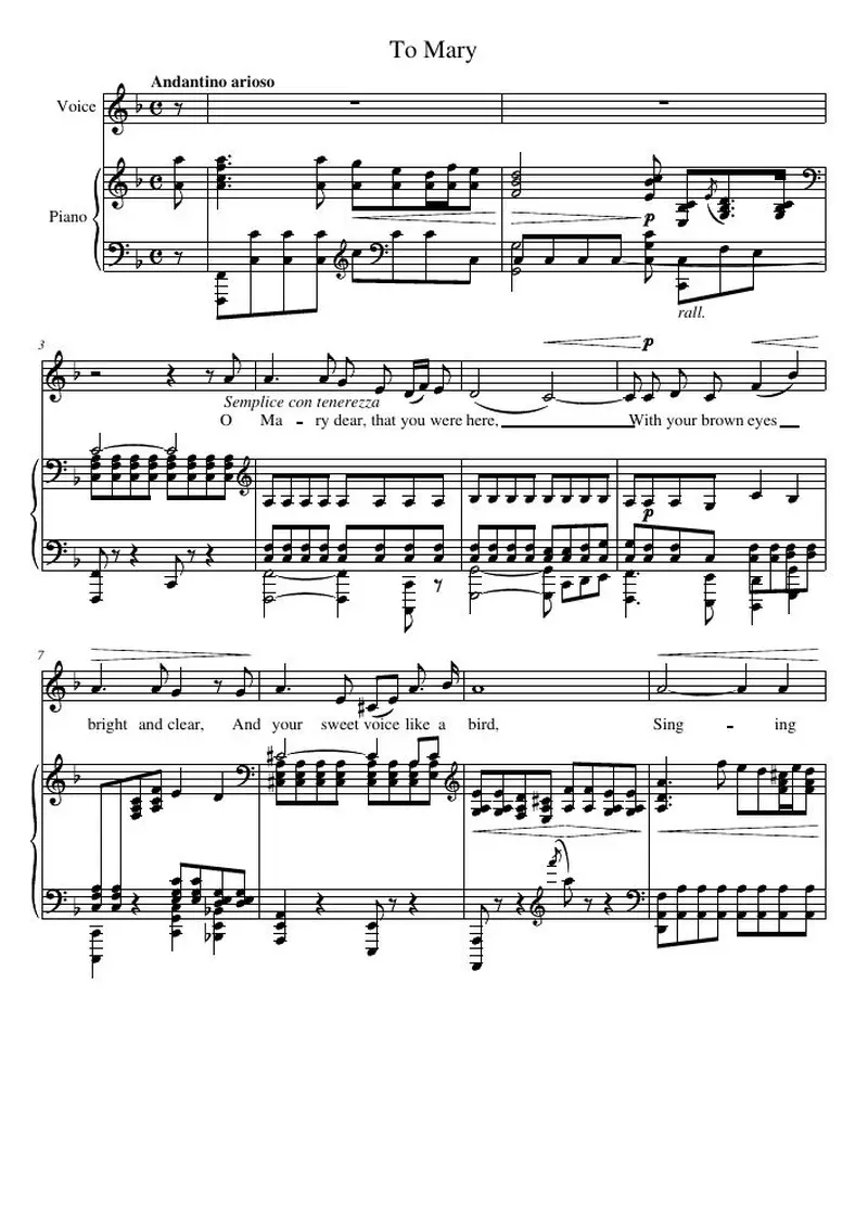 Первая страница нот «To Mary»