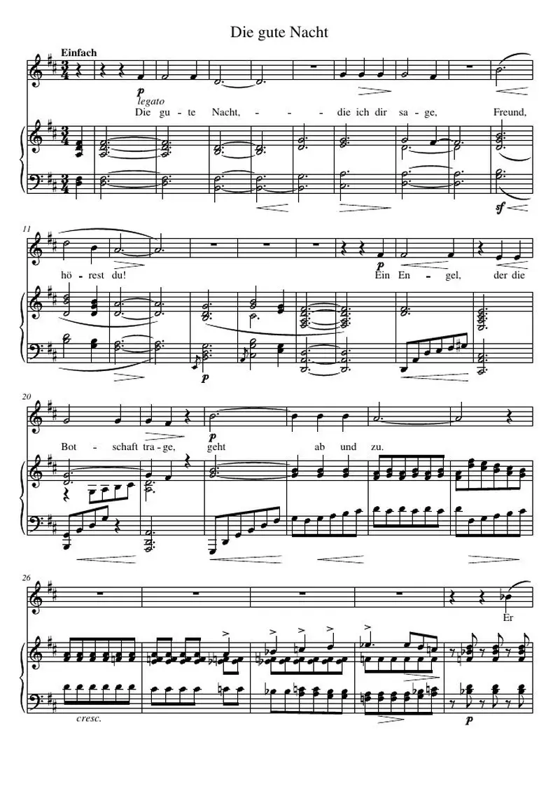 Первая страница нот «Die gute Nacht»