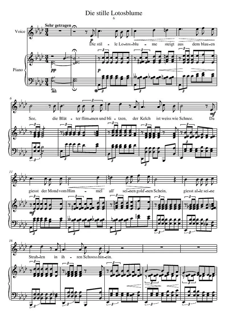 Первая страница нот «Die stille Lotosblume»