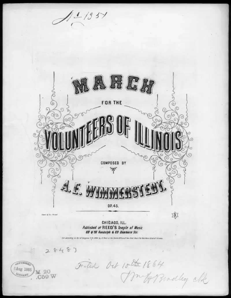 Первая страница нот «Марш, for the volunteers of Illinois»