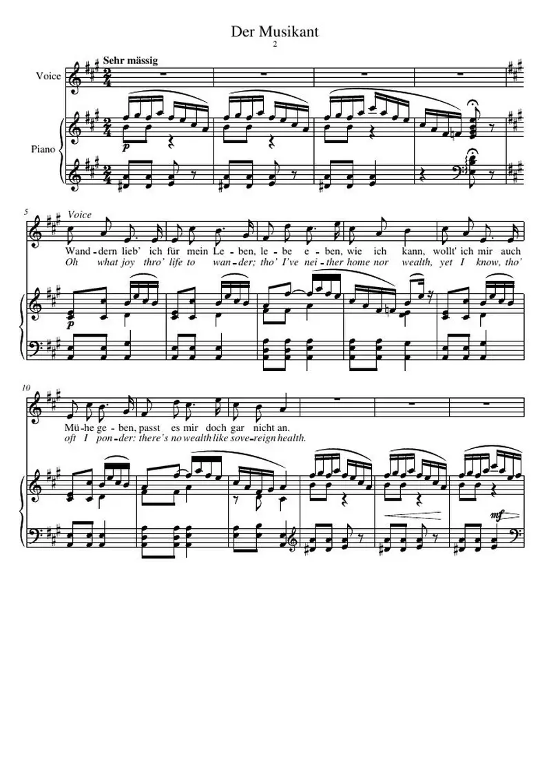 Первая страница нот «Der Musikant»