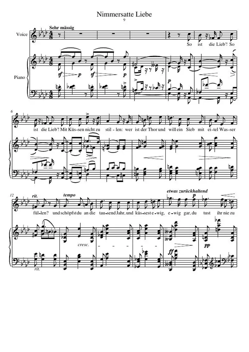 Первая страница нот «Nimmersatte Liebe»