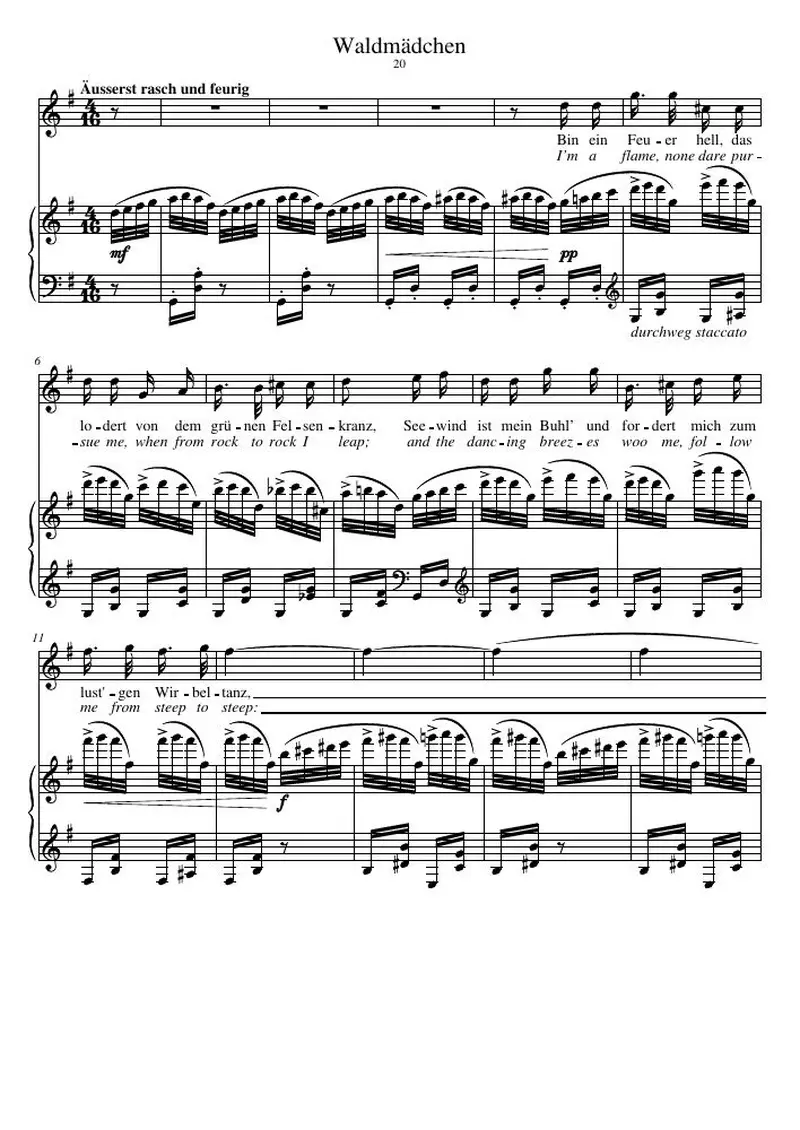 Первая страница нот «Waldmädchen»