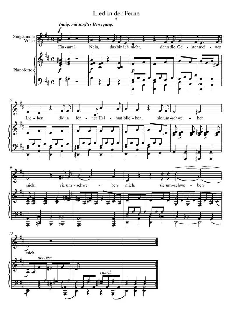 Первая страница нот «Песня der Ferne»